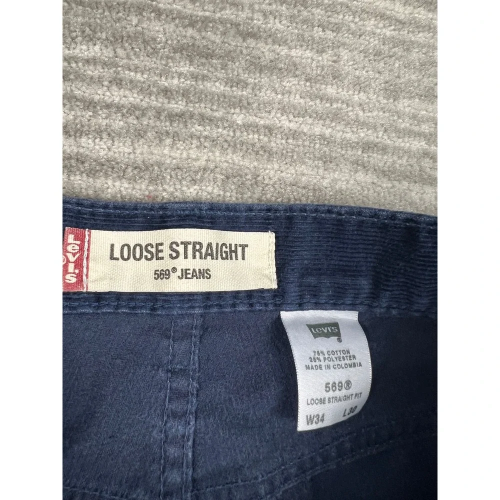 Levi's Corduroy Pants Men W34 L30 Navy Blue 569 Loose Straight Relaxed Fit Cords
